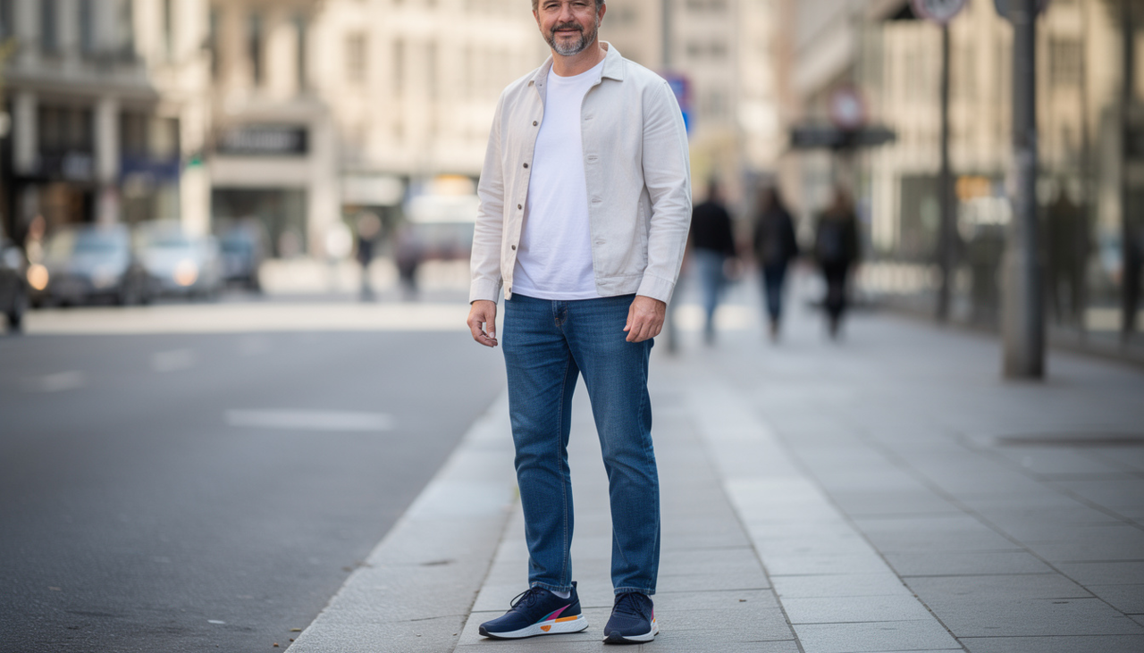 No cotidiano, o tênis colorido funciona bem como ponto de destaque em produções neutras