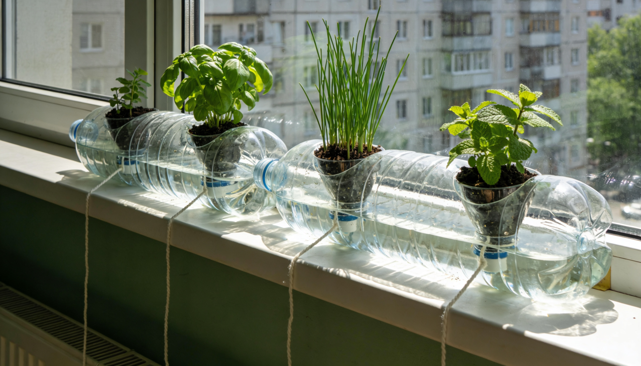 A montagem desse sistema começa com o corte estratégico da garrafa plástica