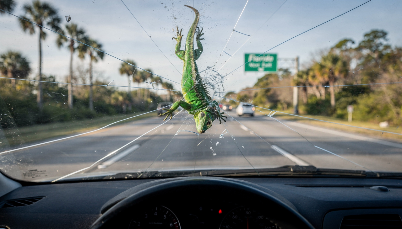 O impacto de queda de um animal que pode pesar mais de cinco quilos gera uma força cinética capaz de amassar a lataria