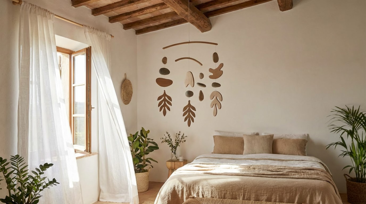 O móbile é um objeto suspenso, formado por partes leves conectadas por fios ou hastes