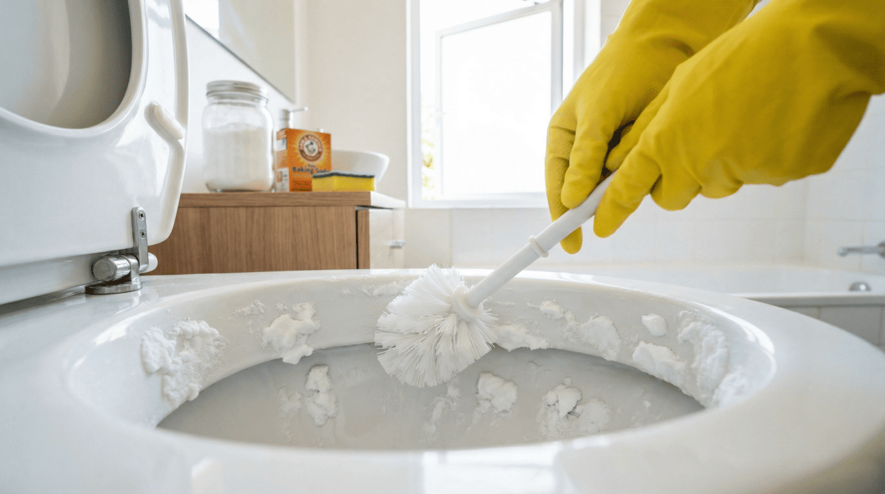 Para potencializar o efeito desinfetante e adicionar um aroma fresco ao banheiro, é possível incluir o suco de um limão antes da etapa final de enxágue