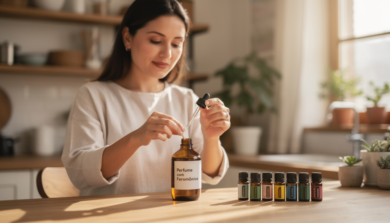 Perfume caseiro com feromônios é uma mistura preparada em casa, à base de álcool de cereais ou óleo carreador