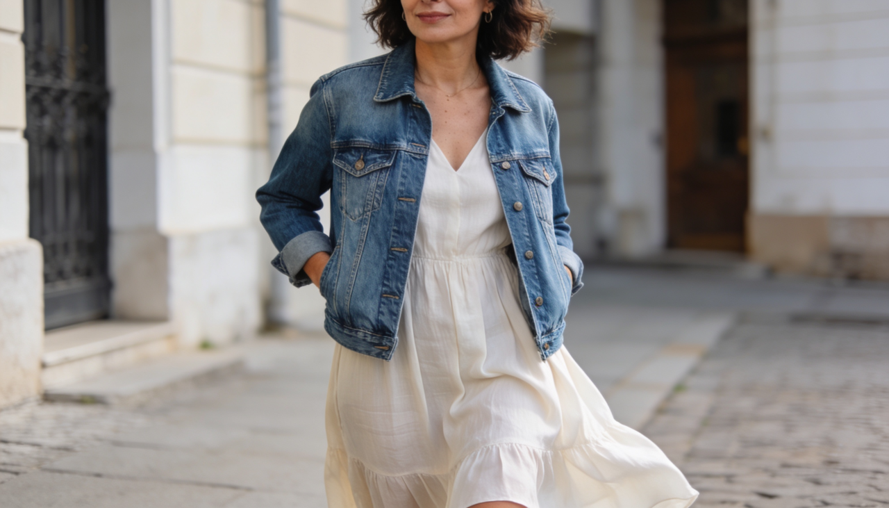 A versatilidade da jaqueta jeans também está ligada à sua facilidade de diálogo com peças básicas