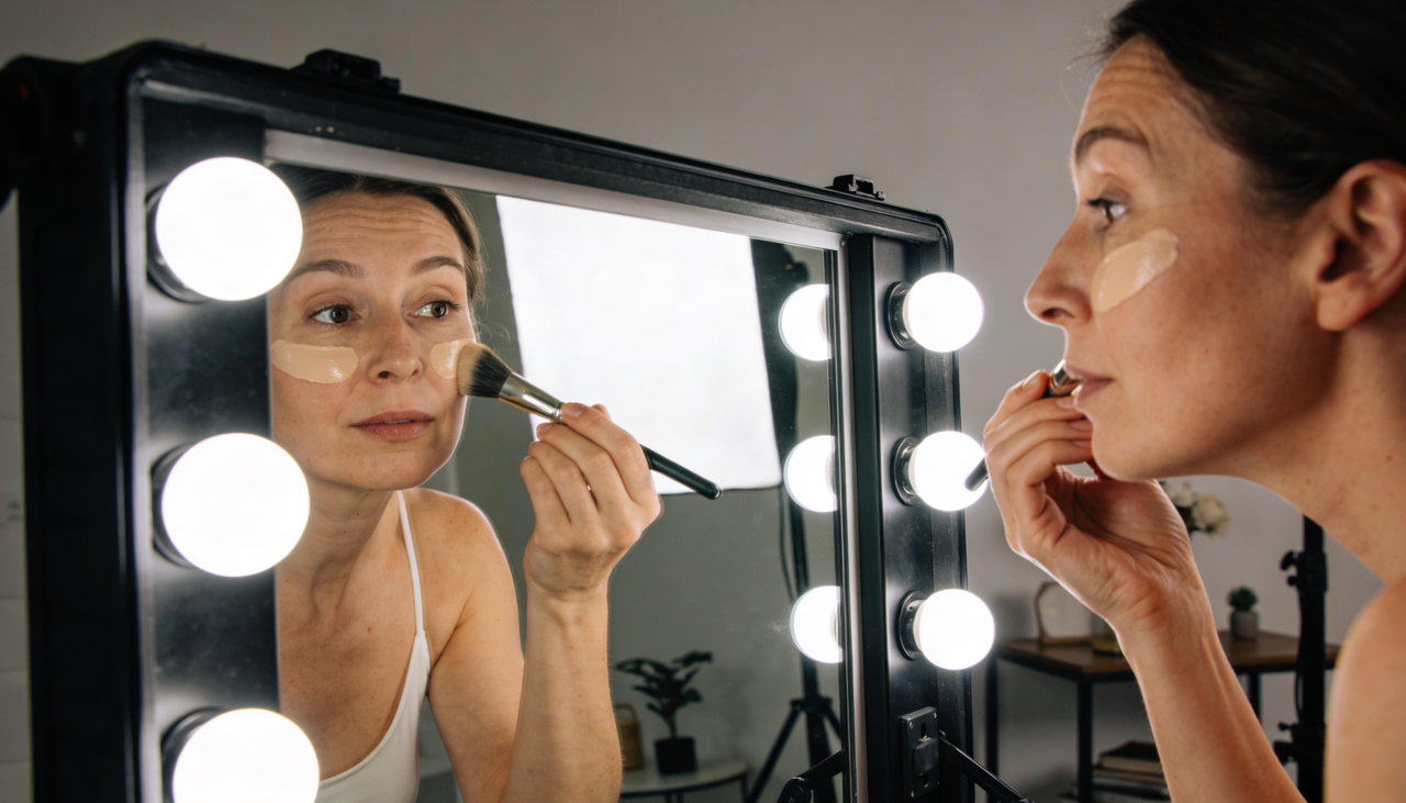 A principal diferença em relação a espelhos comuns está na forma como a luz incide sobre o rosto