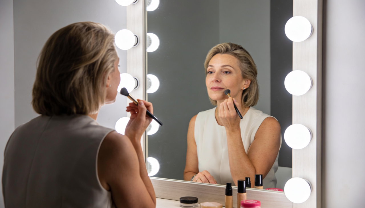 A principal diferença em relação a espelhos comuns está na forma como a luz incide sobre o rosto