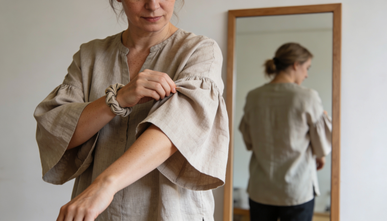 A técnica consiste em usar um acessório de cabelo para prender o excesso de tecido