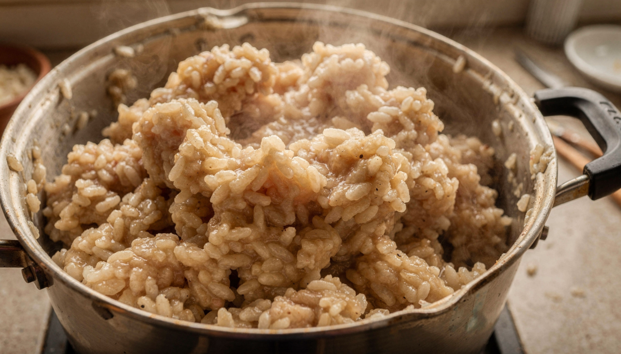 Arroz empapado indica excesso de água ou cozimento prolongado.