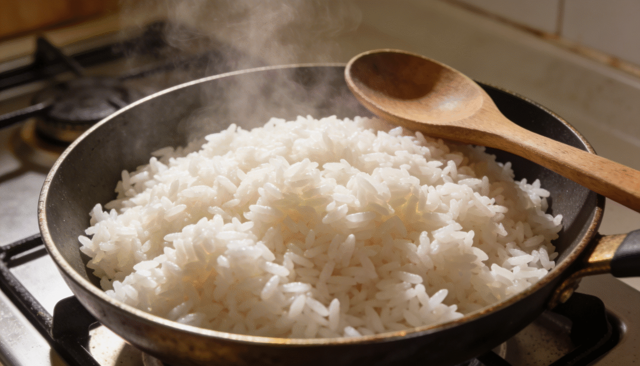 Quando o arroz aquece, ele libera amido