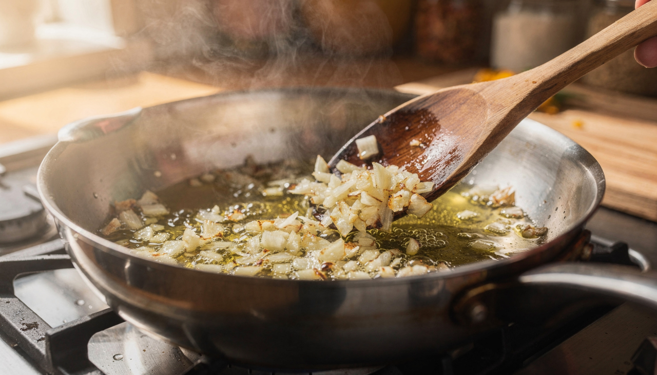 O refogado permite que os sabores se desenvolvam de forma progressiva