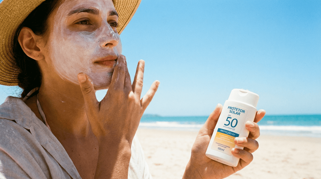 O protetor solar funciona como barreira contra os raios ultravioleta (UV)