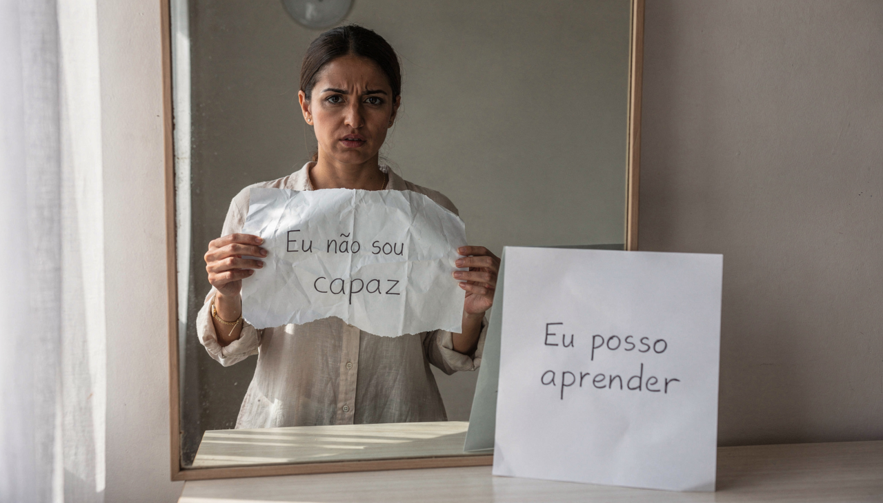 Algumas frases comuns refletem crenças limitantes, que são pensamentos que reduzem a confiança e a percepção de capacidade pessoal