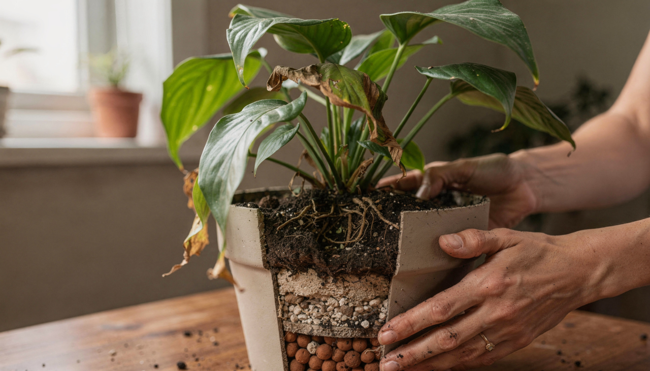 Planta murcha indica desequilíbrio entre água, luz e solo.