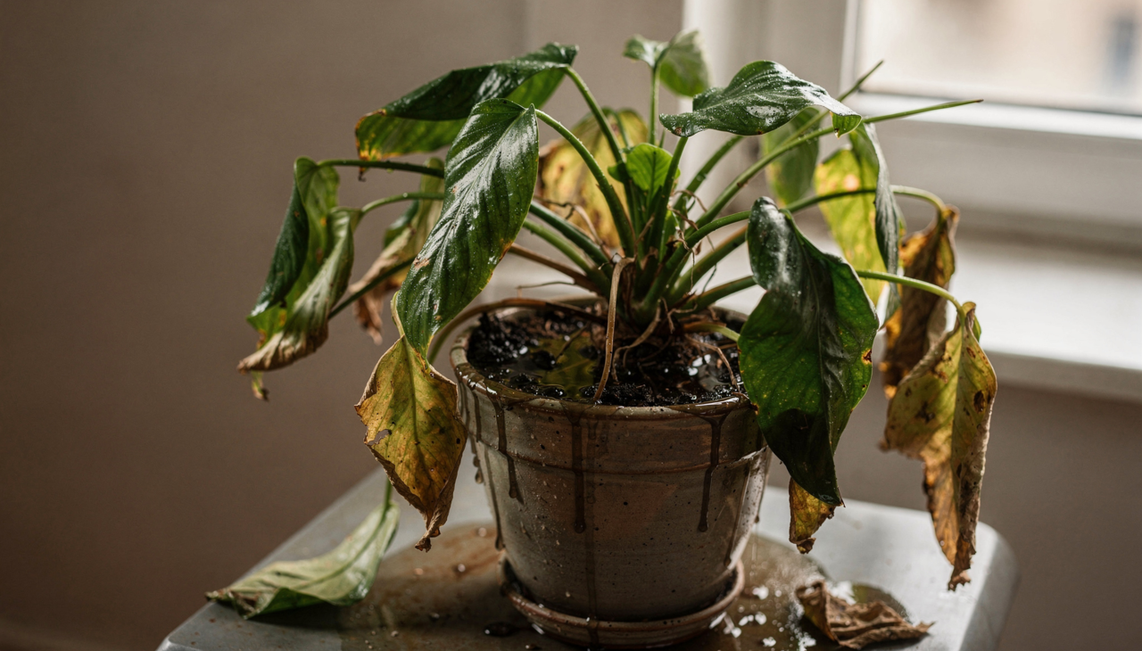 Planta murcha indica desequilíbrio entre água, luz e solo.