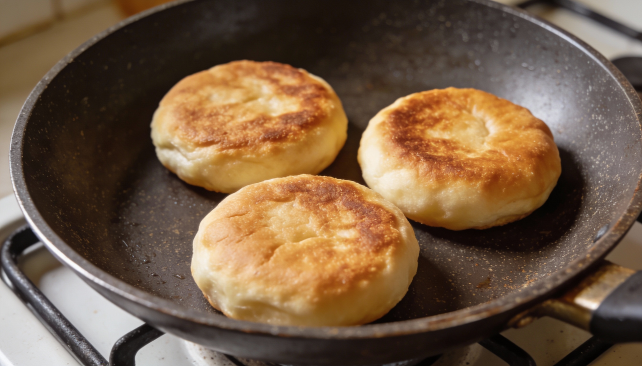O processo começa com a mistura da farinha com o iogurte natural e uma pitada de fermento químico