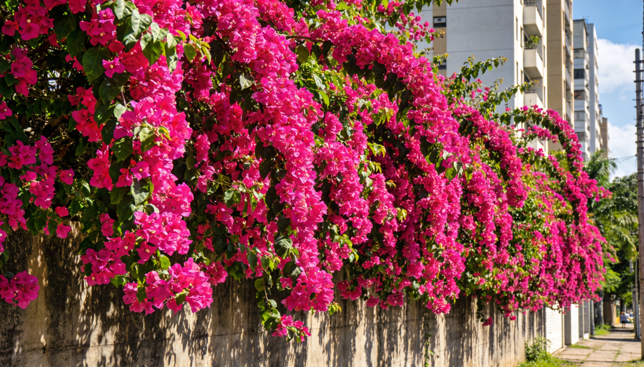 Flores vibrantes mesmo na seca.