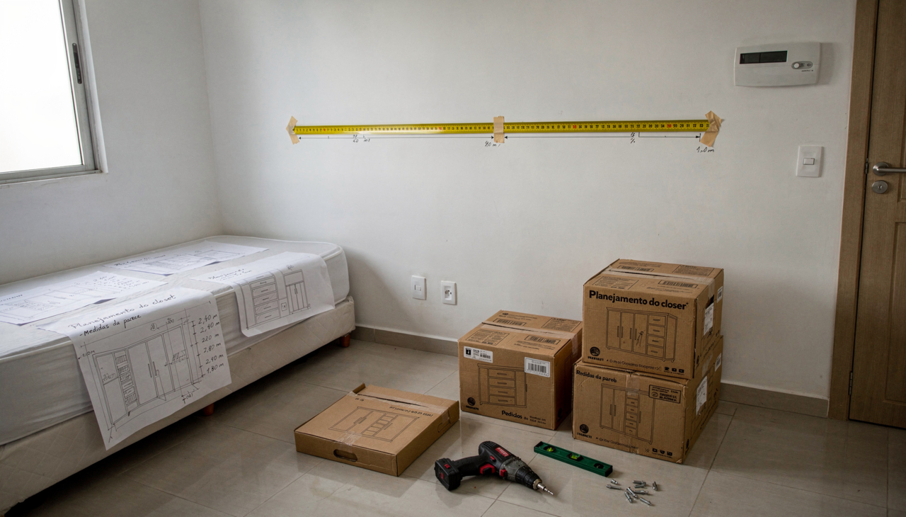 O closet modular é um sistema de armazenamento formado por estruturas que se encaixam entre si,