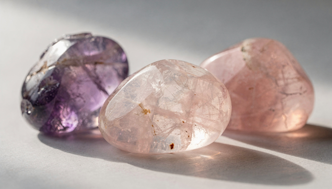 Efeito visual que imita quartzo e ametista no sabonete.