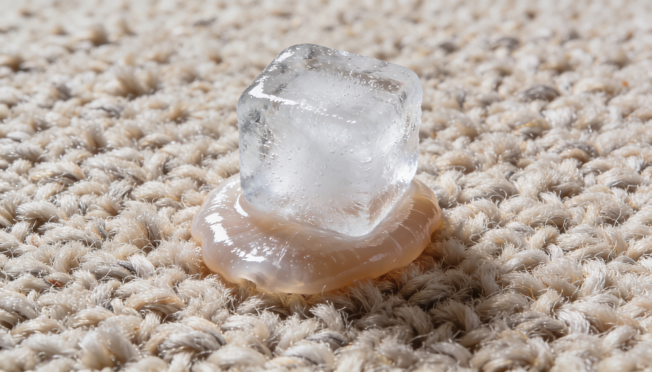 você só precisa pressionar o gelo sobre a sujeira até que ela perca a elasticidade