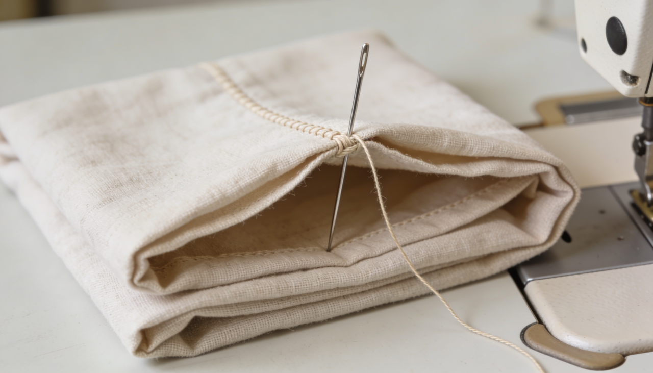 O segredo está em pegar pequenos pedaços de linha de cada lado da abertura