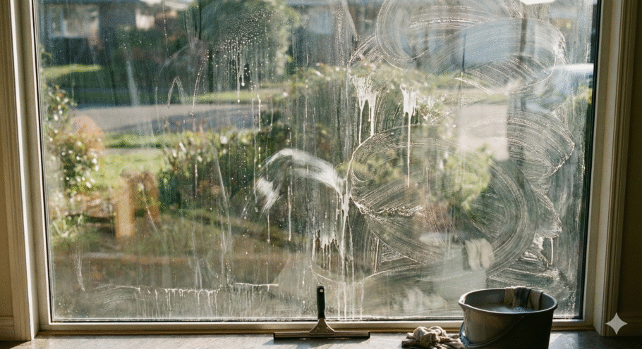 Limpar as janelas em dias de sol pode deixar os vidros manchados