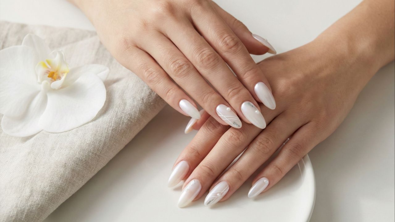 Cloud Dancer da Pantone define a elegância minimalista e perolada nas unhas.
