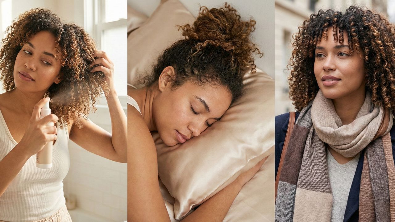 Fronhas de cetim e revitalização leve mantêm a definição dos cachos no day after.