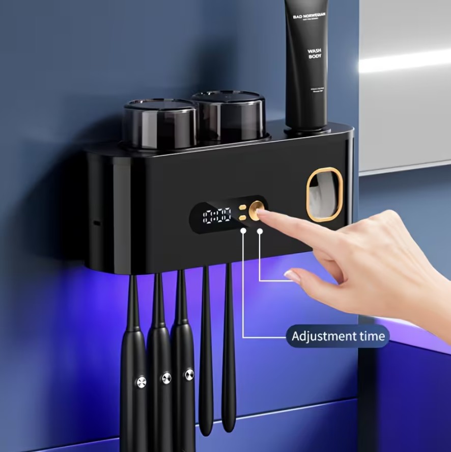 O suporte inteligente para escovas de dentes custa R$155,98 na Temu