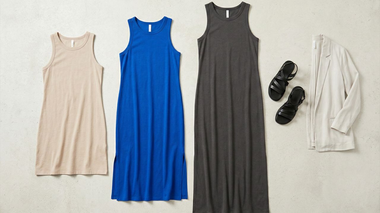 O vestido regata é um curinga versátil que une conforto e praticidade.