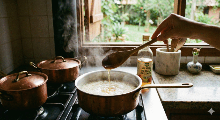 Um pouquinho de vinagre ajuda o arroz a ficar soltinho