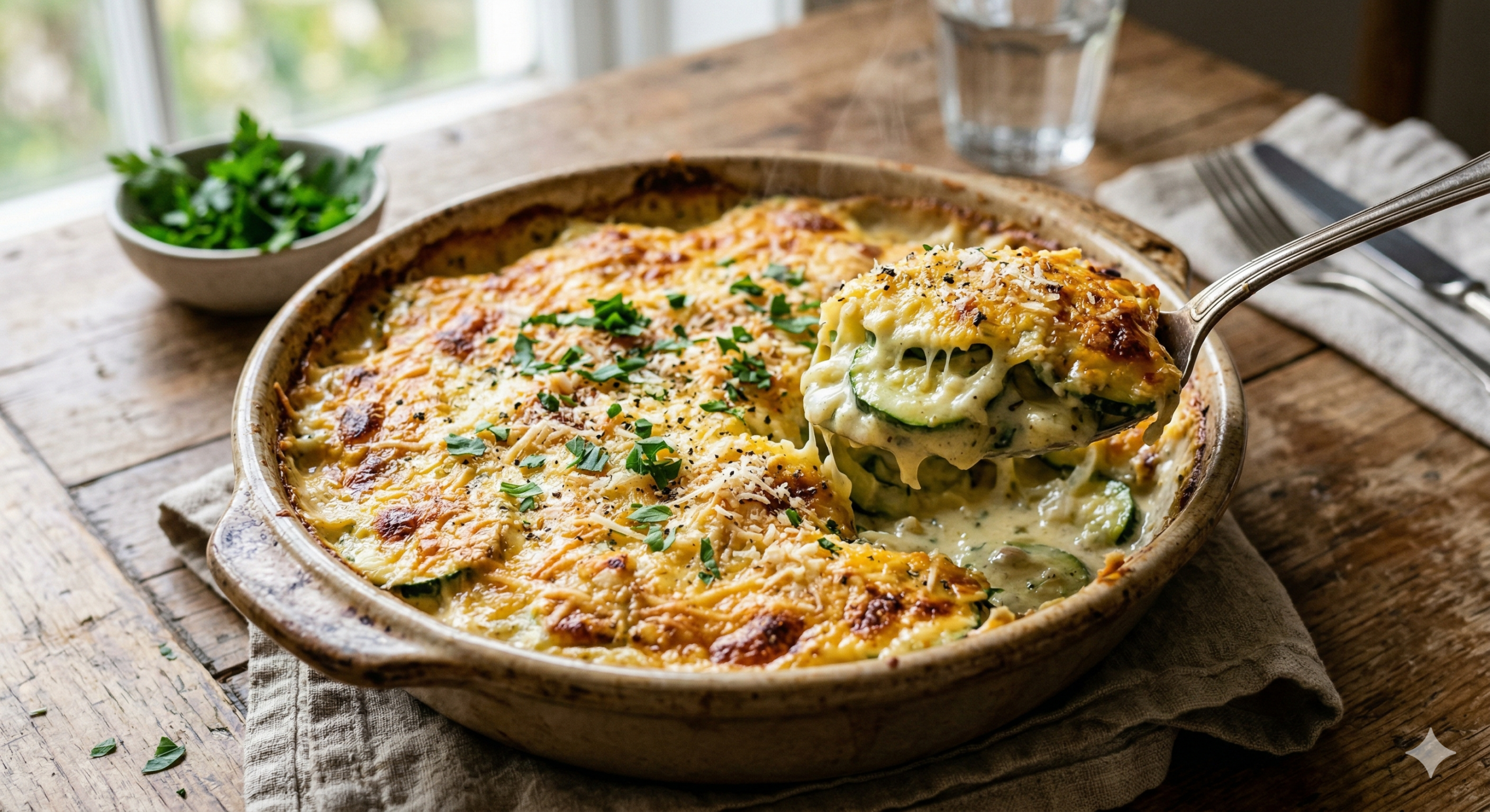 Essa abobrinha cremosa com crosta dourada vai virar seu prato favorito