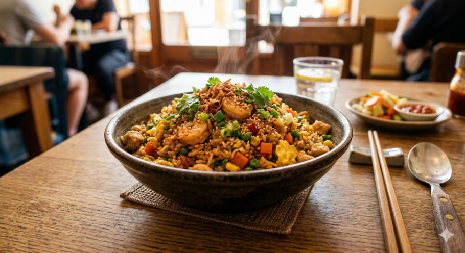 O arroz frito estilo oriental é versátil e permite inúmeras variações com o que você já tem em casa