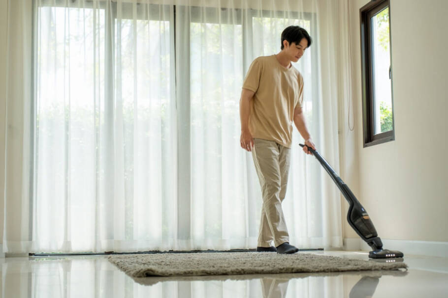 O aspirador de pó consegue retirar os pelos que ficam presos em tapetes, estofados e frestas do piso (Imagem: creveleo | Shutterstock)