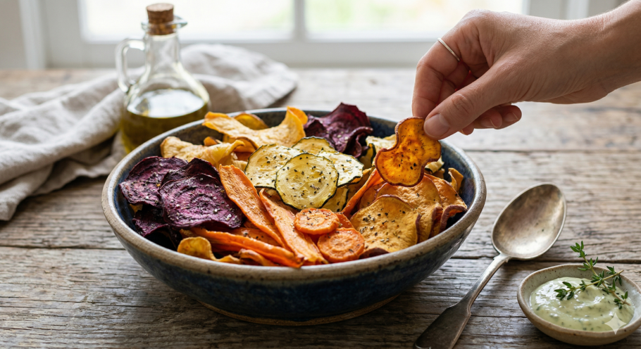 Essa receita de chips de legumes é fácil e prática e substitui salgadinhos industrializados