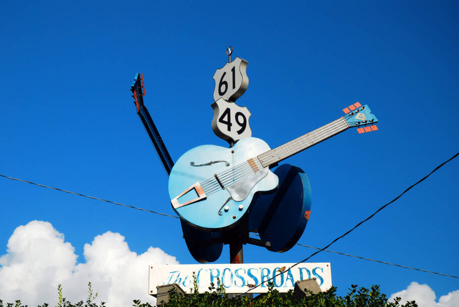 O famoso cruzamentos das rodovias 49 e 61 em Clarksdale, no Mississippi
