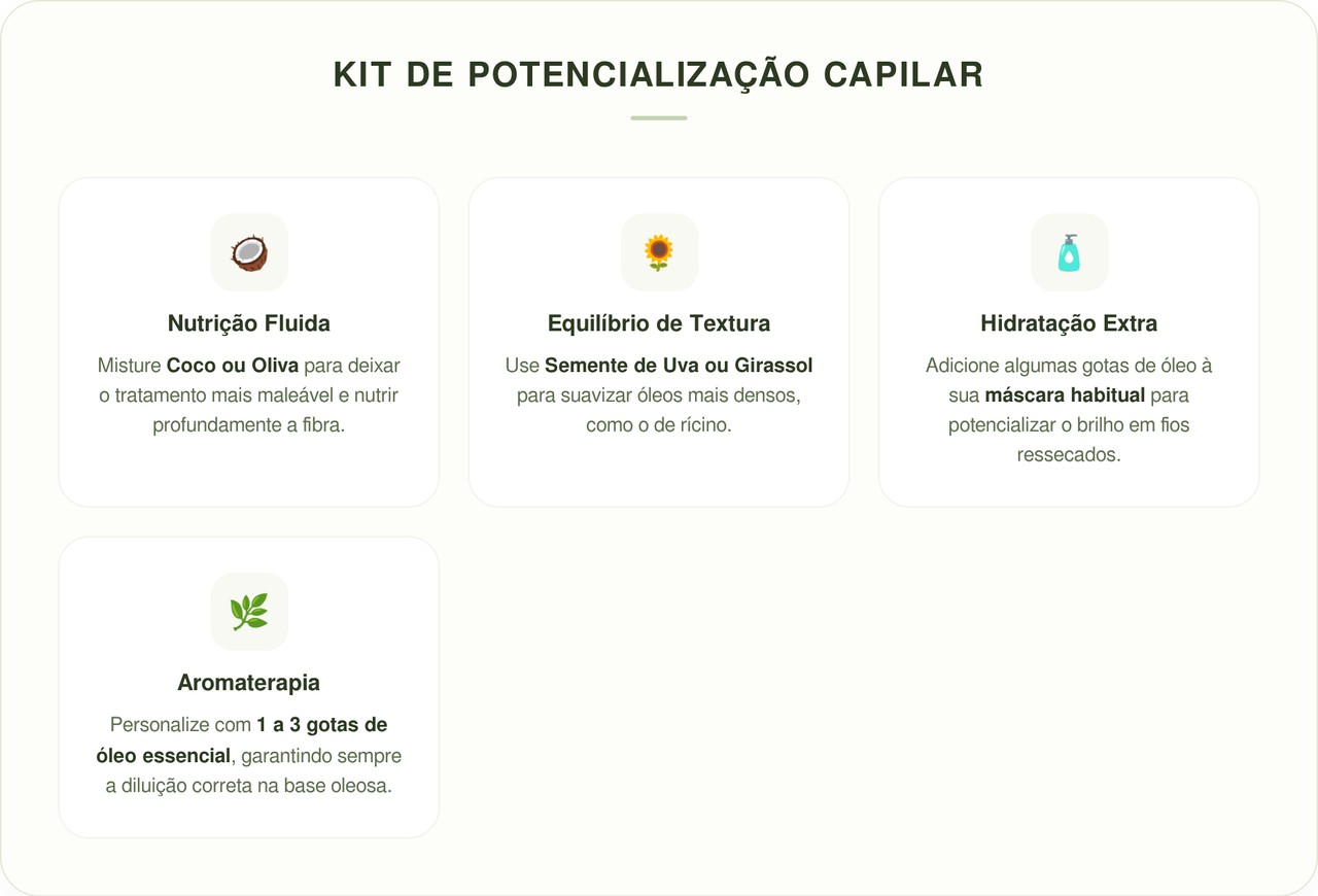 O jeito certo de usar óleo de rícino no cabelo para fortalecer sem deixar raiz pesada