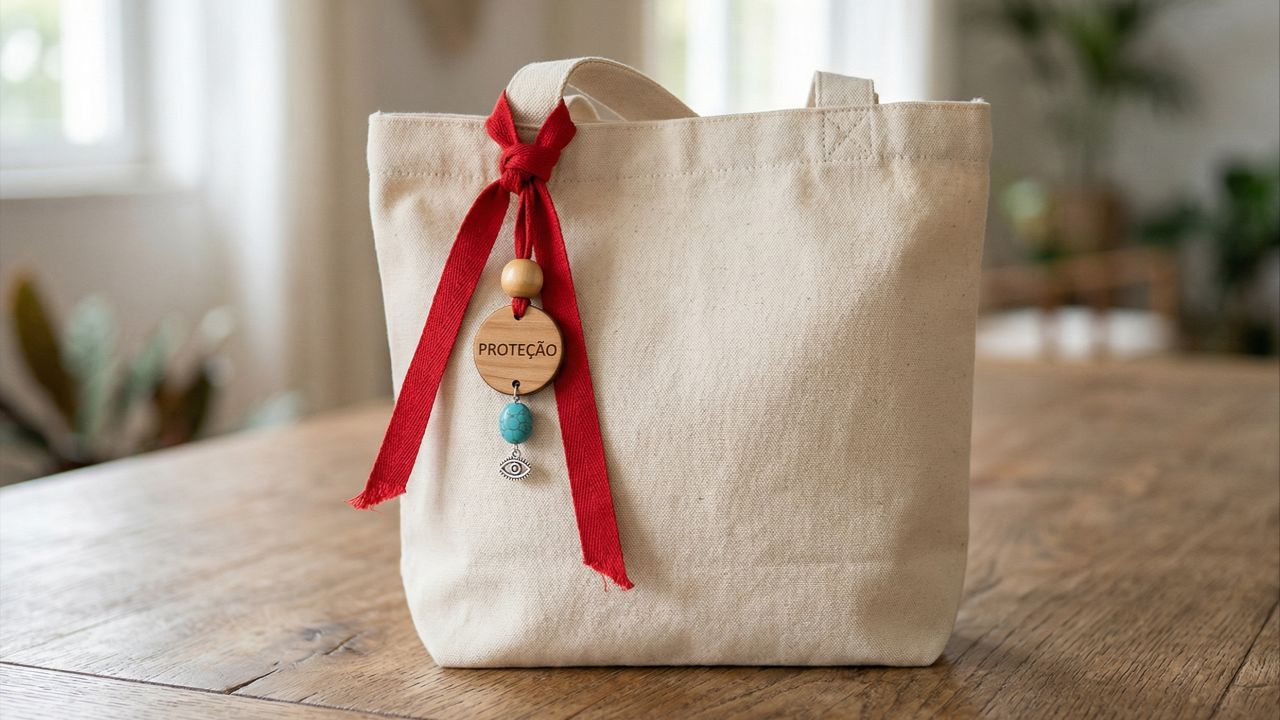 A fita vermelha funciona como um escudo simbólico contra a inveja e o mau-olhado.