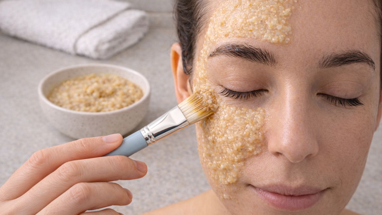 Limpe a pele, aplique por 15 minutos, enxágue esfoliando suavemente e finalize com hidratante.