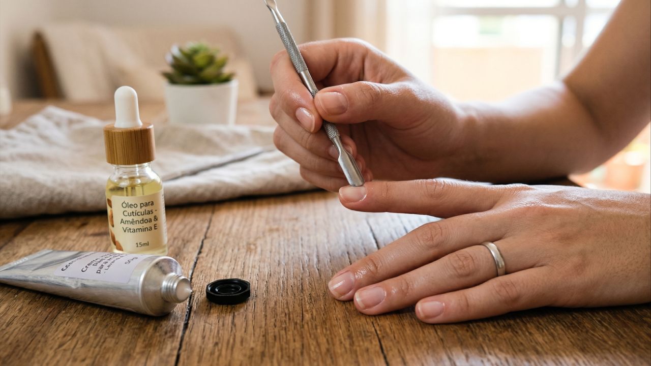 Hidratar e empurrar as cutículas com frequência reduz o uso do alicate.