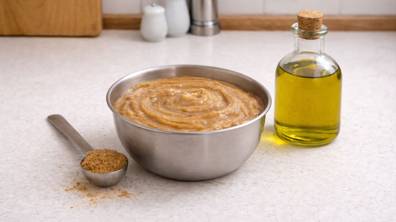 Botox capilar caseiro com óleos e açúcar mascavo hidrata, nutre e alinha os fios.