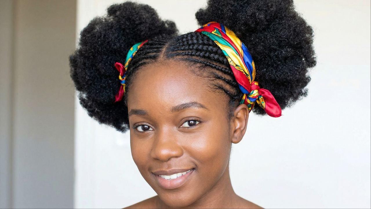 O afro puff lateral une volume e estilo em um visual despojado e intencional.
