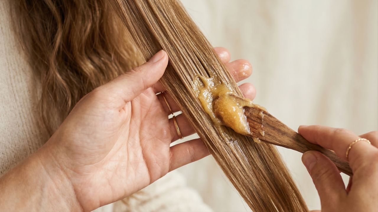 Mel e óleo de coco garantem fios hidratados e resistentes.