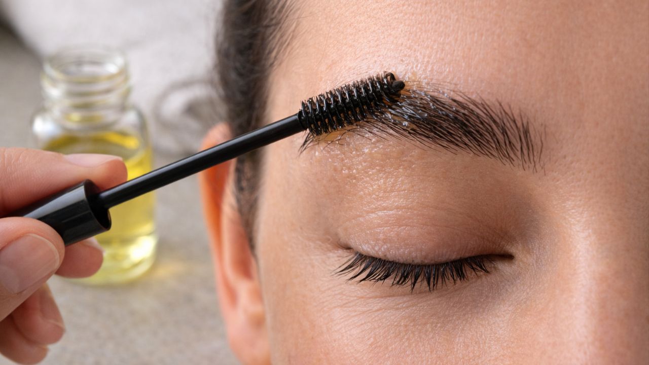 O óleo de rícino fortalece as unhas e encorpa os fios de sobrancelhas e barbas.
