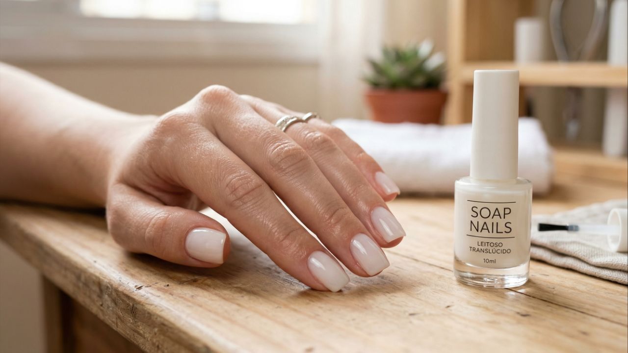 Soap e jelly nails reforçam a estética natural, polida e translúcida de 2026.