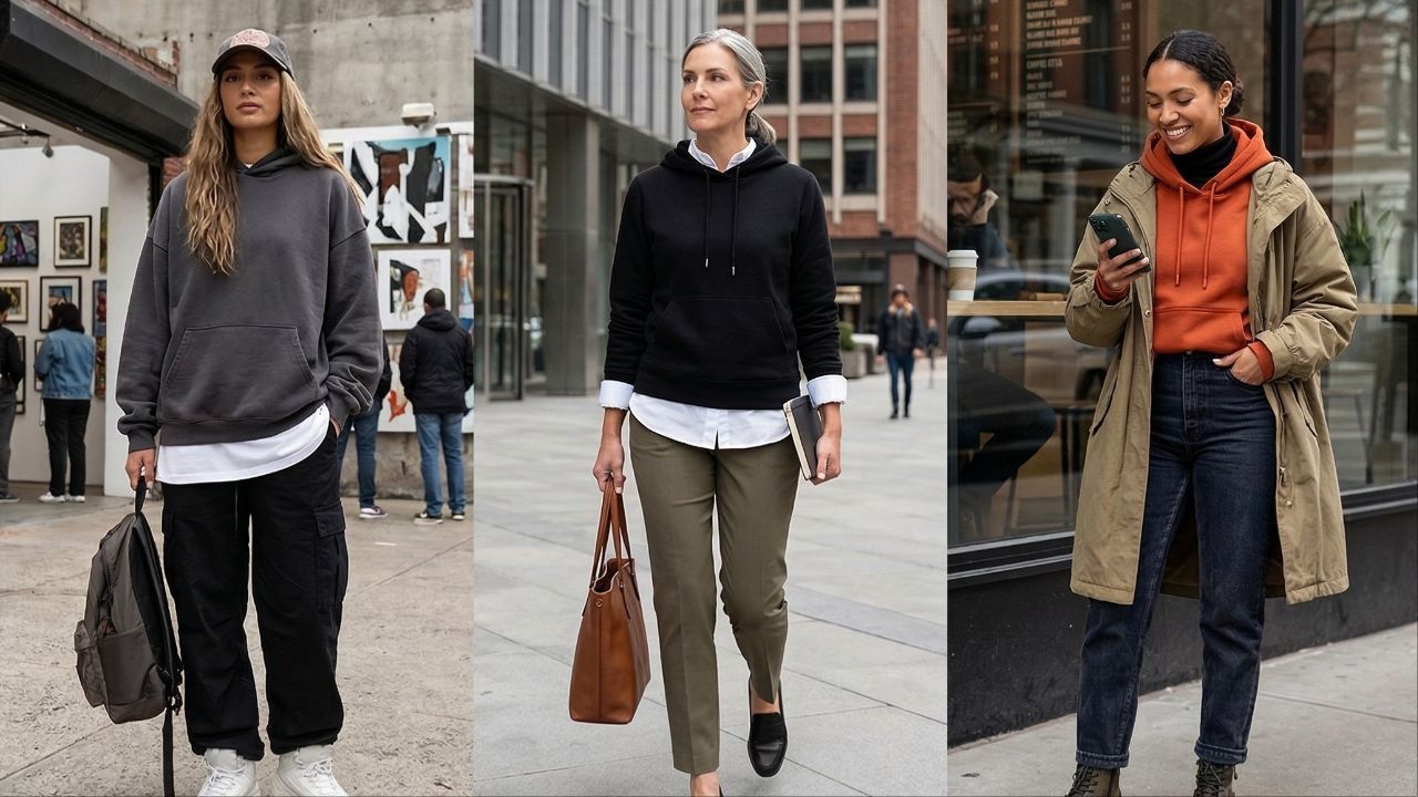 Acerte no caimento e nas sobreposições para criar looks urbanos e sofisticados com moletom.