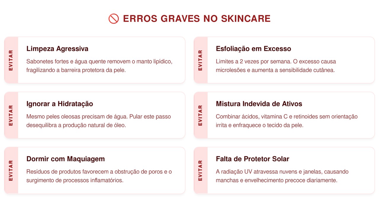 Veja 6 erros na rotina de skincare que muitas pessoas cometem e aprenda como evitá-los
