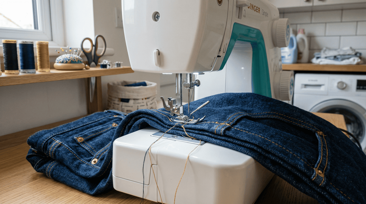 O jeans é um material robusto e denso, composto por tramas que oferecem grande resistência ao impacto das peças metálicas de perfuração