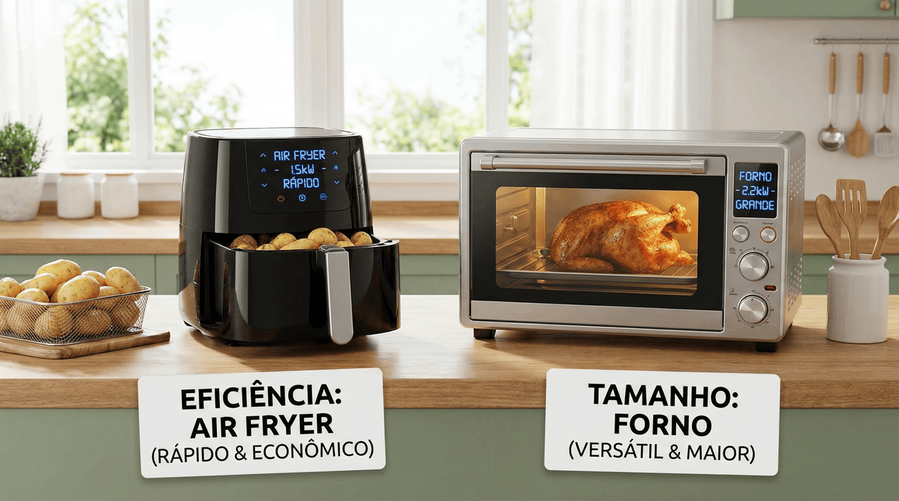 A circulação forçada de calor dentro do eletrodoméstico permite que a temperatura se distribua de maneira muito mais uniforme e rápida em todas as superfícies