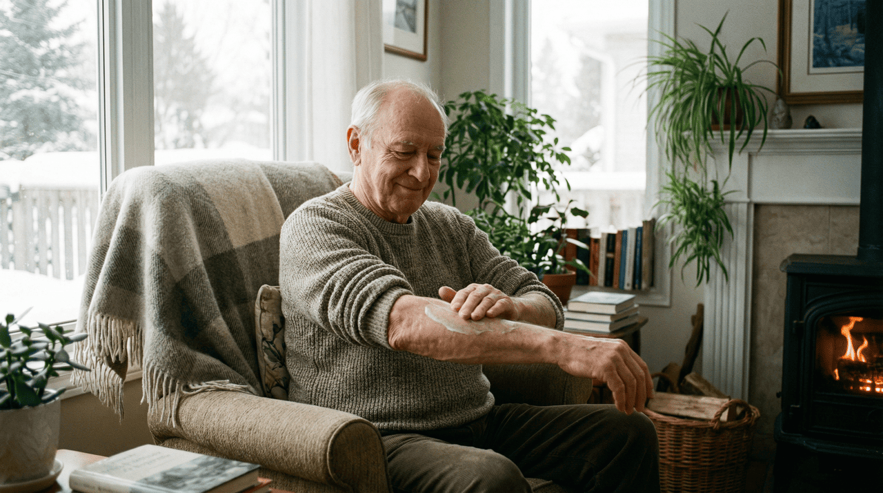 O ambiente interno durante os dias frios costuma apresentar uma umidade relativa do ar muito baixa, o que acelera a perda de água transepidérmica