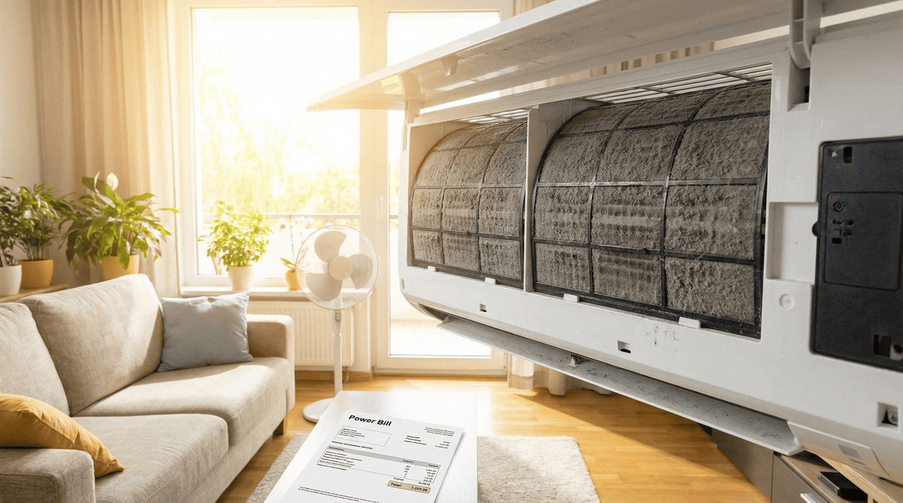 Quando os filtros e as serpentinas internas ficam cobertos por camadas espessas de poeira