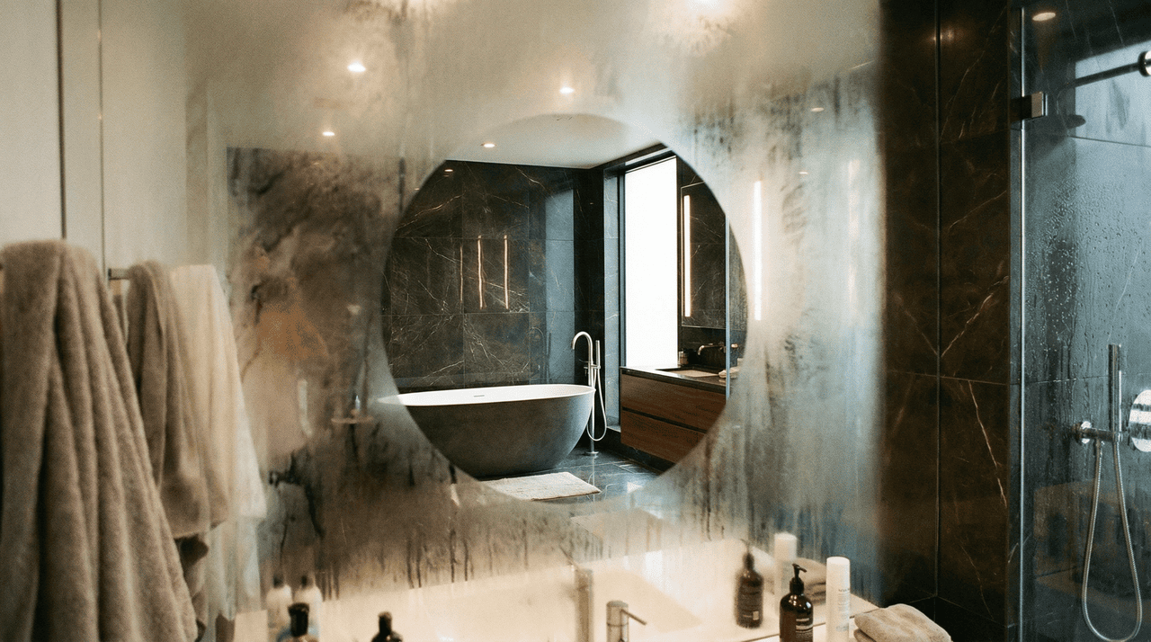 A grande diferença de temperatura entre a água quente do chuveiro e a superfície fria do vidro cria o cenário perfeito para que a condensação de vapor ocorra de forma instantânea